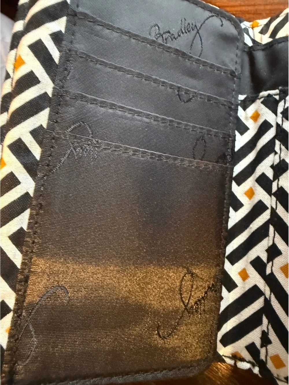 Vera Bradley Quilted Black Fabric Wallet with Geometric Interior
